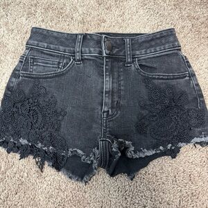 American Eagle Outfitters Black Denim Lace Shorts